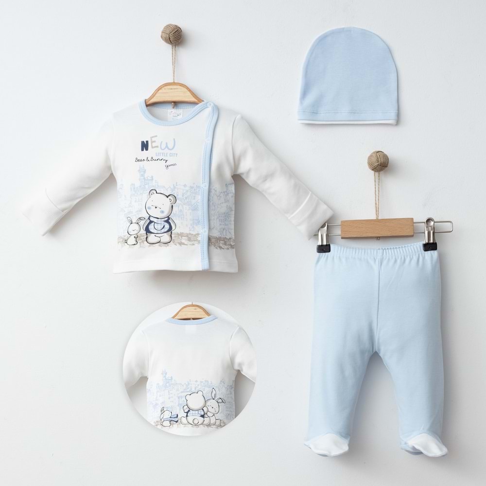 KÜÇÜK ŞEHİR DESENLİ 3 LÜ SET % 100 PAMUK