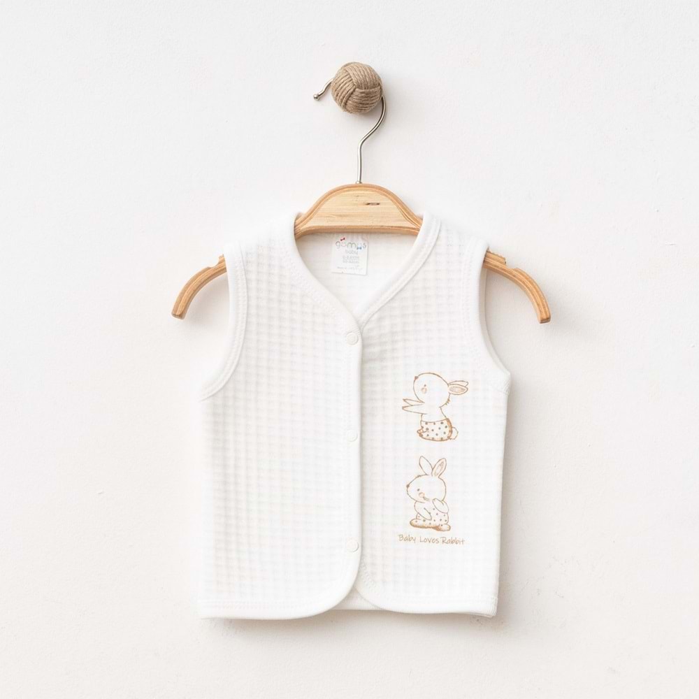 TAVŞAN BASKILI KAPİTONE YELEK % 100 PAMUK