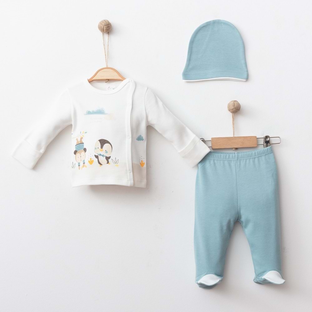 PENGUEN DESENLİ 3 LÜ SET % 100 PAMUK