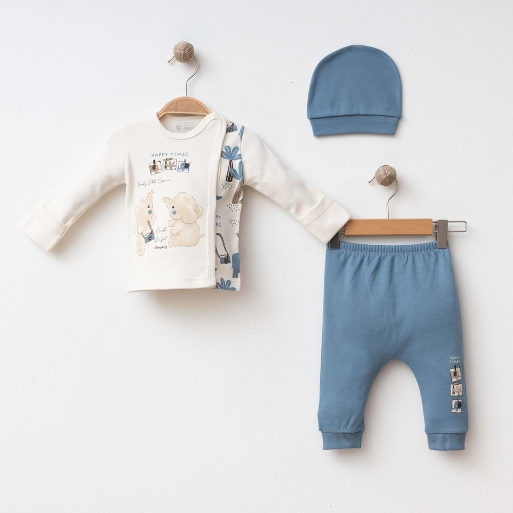 FİL DESENLİ 3 LÜ SET %100 PAMUK