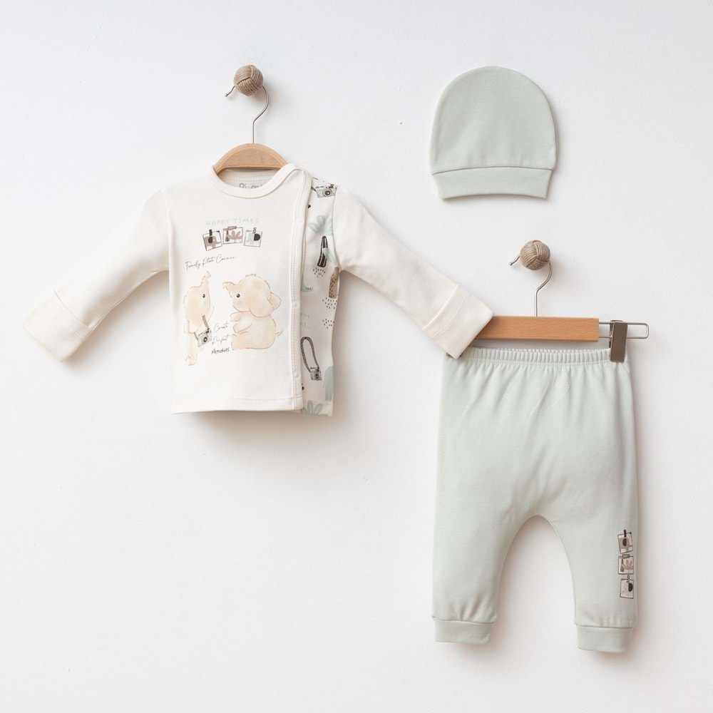 FİL DESENLİ 3 LÜ SET %100 PAMUK