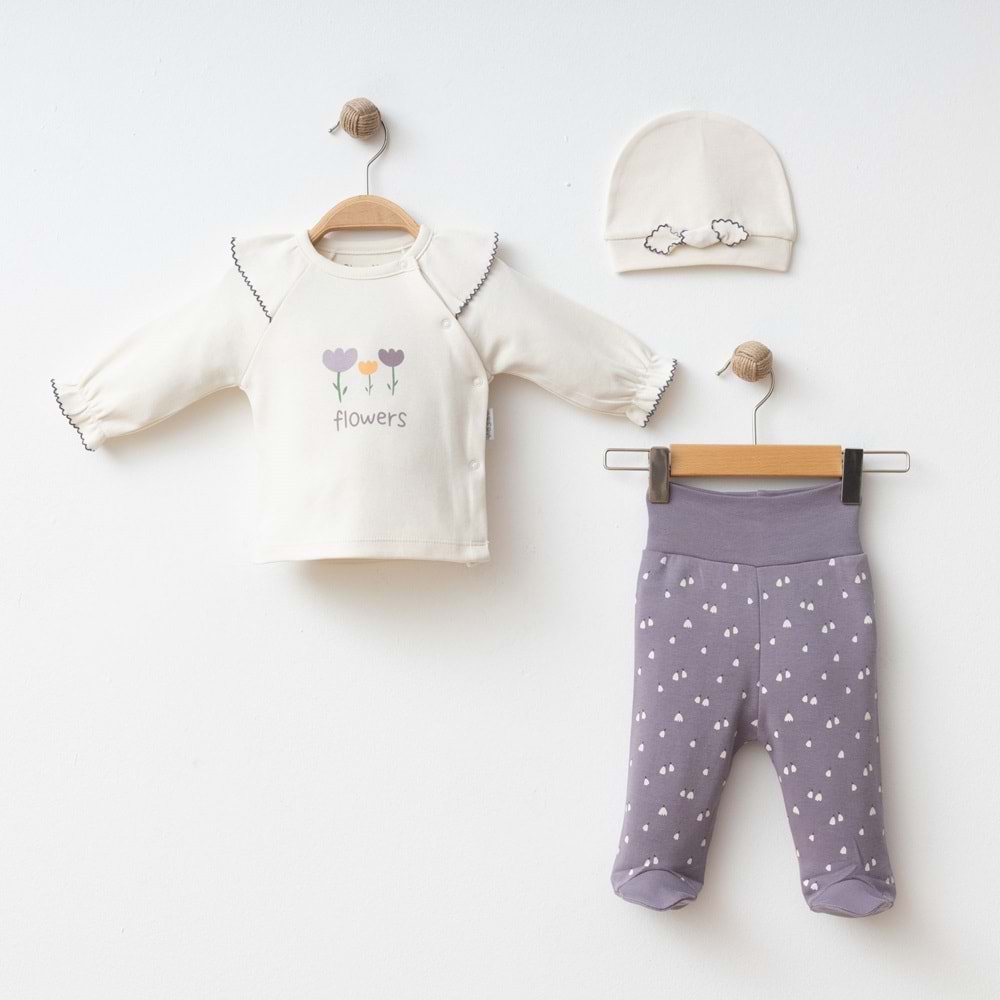 OYALI FIRFIRLI LALE DESENLİ 3 LÜ SET % 100 PAMUK