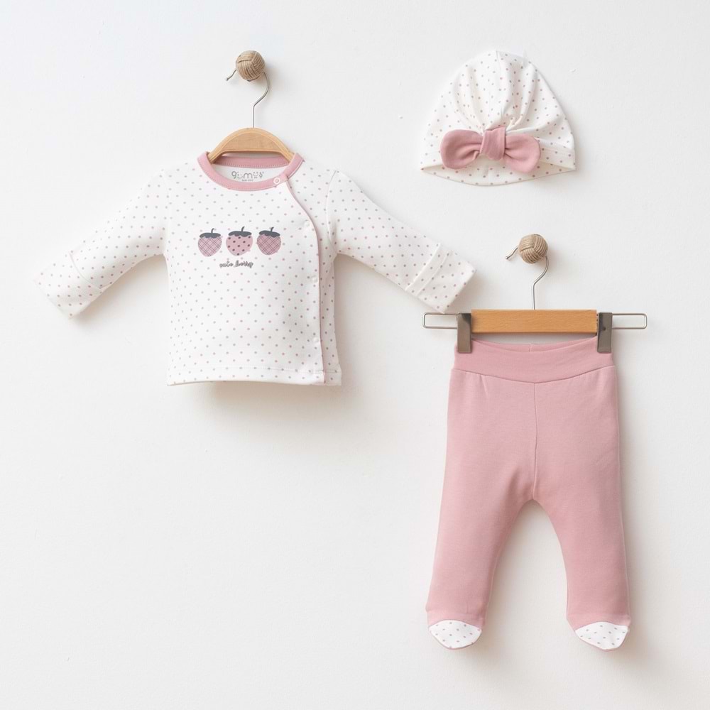 MİNİK PUAN ÇİLEK DESENLİ 3 LÜ SET % 100 PAMUK