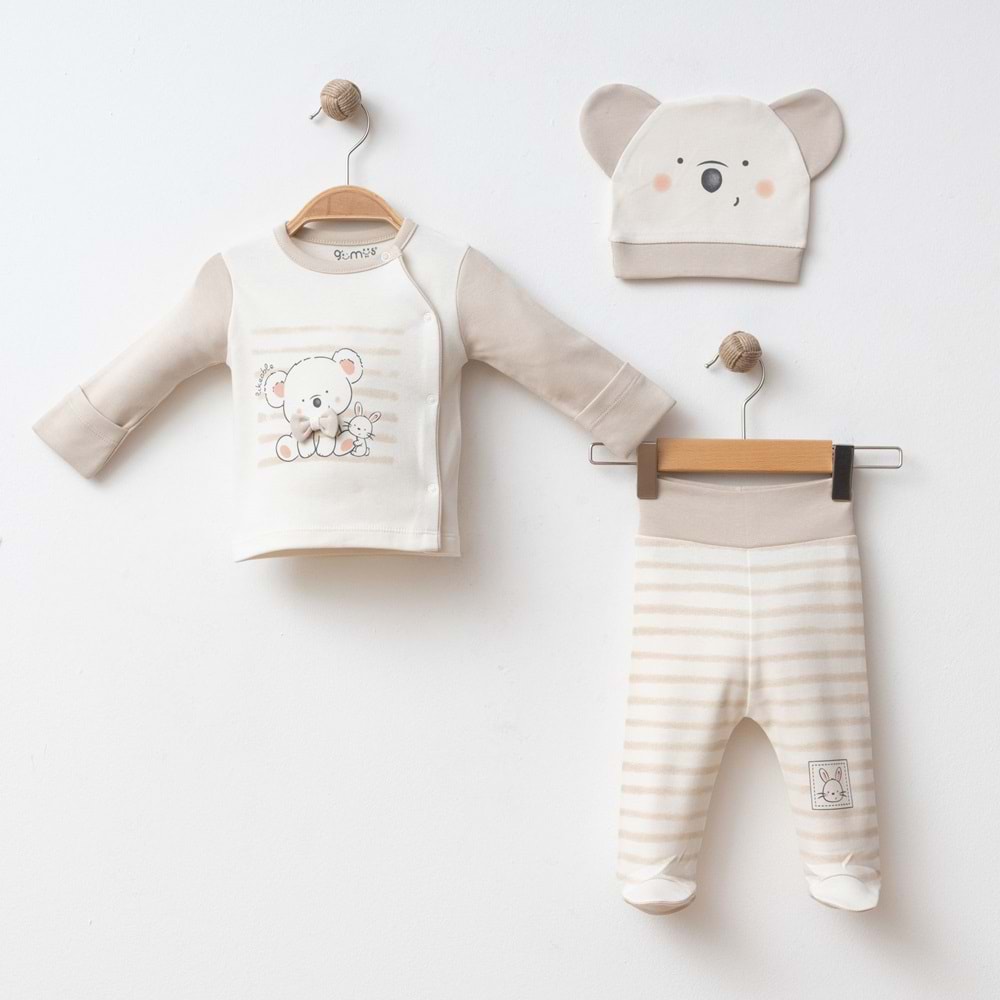 PAPYONLU KOALA DESENLİ 3 LÜ SET % 100 PAMUK