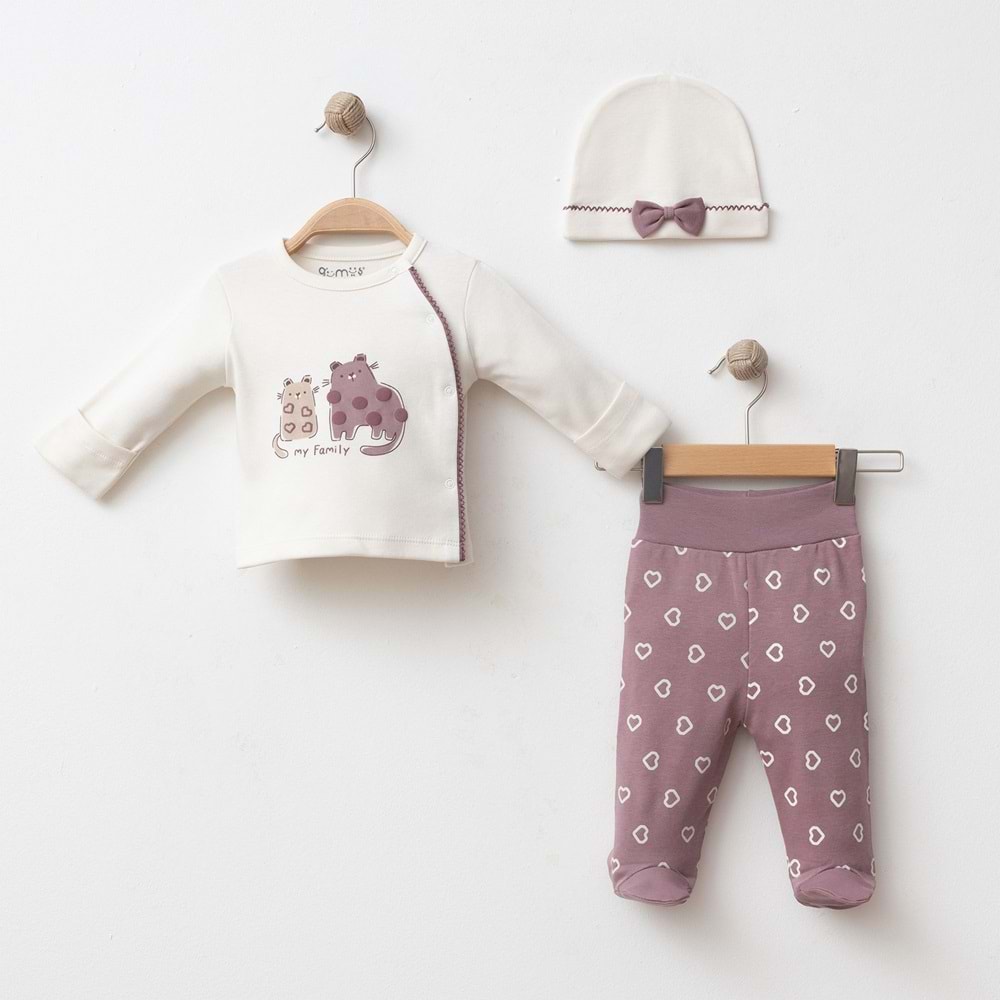 KALPLİ KEDİ AİLESİ 3 LÜ SET % 100 PAMUK