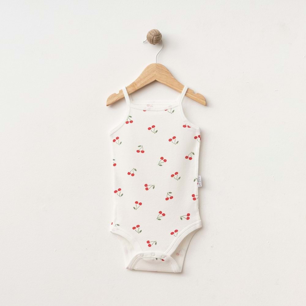 KİRAZ DESENLİ LİKRALI İP ASKI BADİ % 100 PAMUK