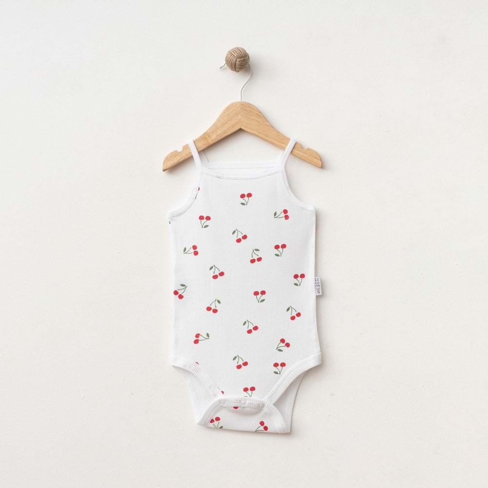 KİRAZ DESENLİ LİKRALI İP ASKI BADİ % 100 PAMUK