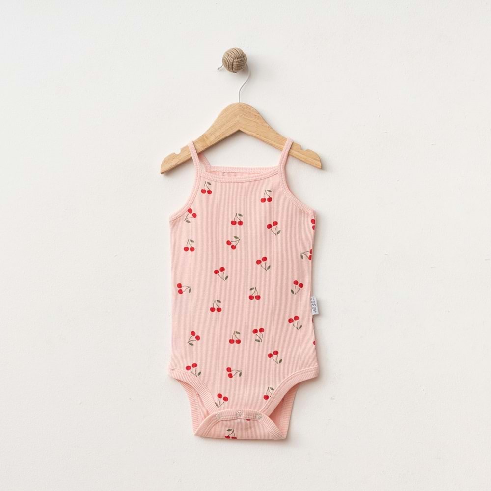 KİRAZ DESENLİ LİKRALI İP ASKI BADİ % 100 PAMUK