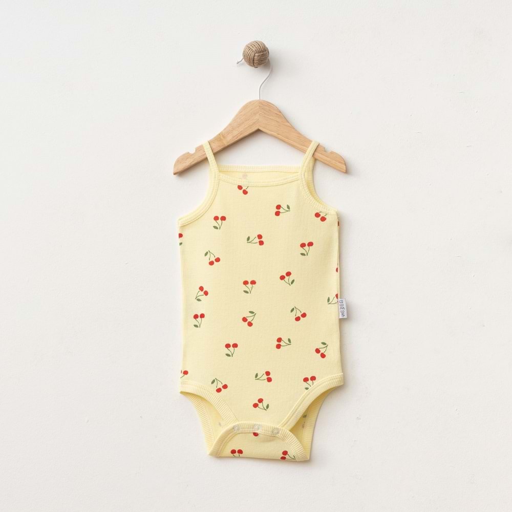 KİRAZ DESENLİ LİKRALI İP ASKI BADİ % 100 PAMUK