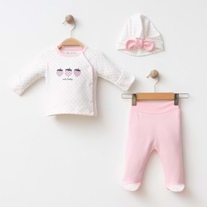 MİNİK PUAN ÇİLEK DESENLİ 3 LÜ SET % 100 PAMUK