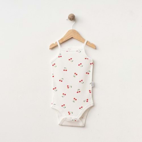 KİRAZ DESENLİ LİKRALI İP ASKI BADİ % 100 PAMUK